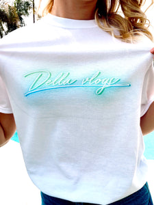 White T-Shirt with Neon Green/Blue Logo