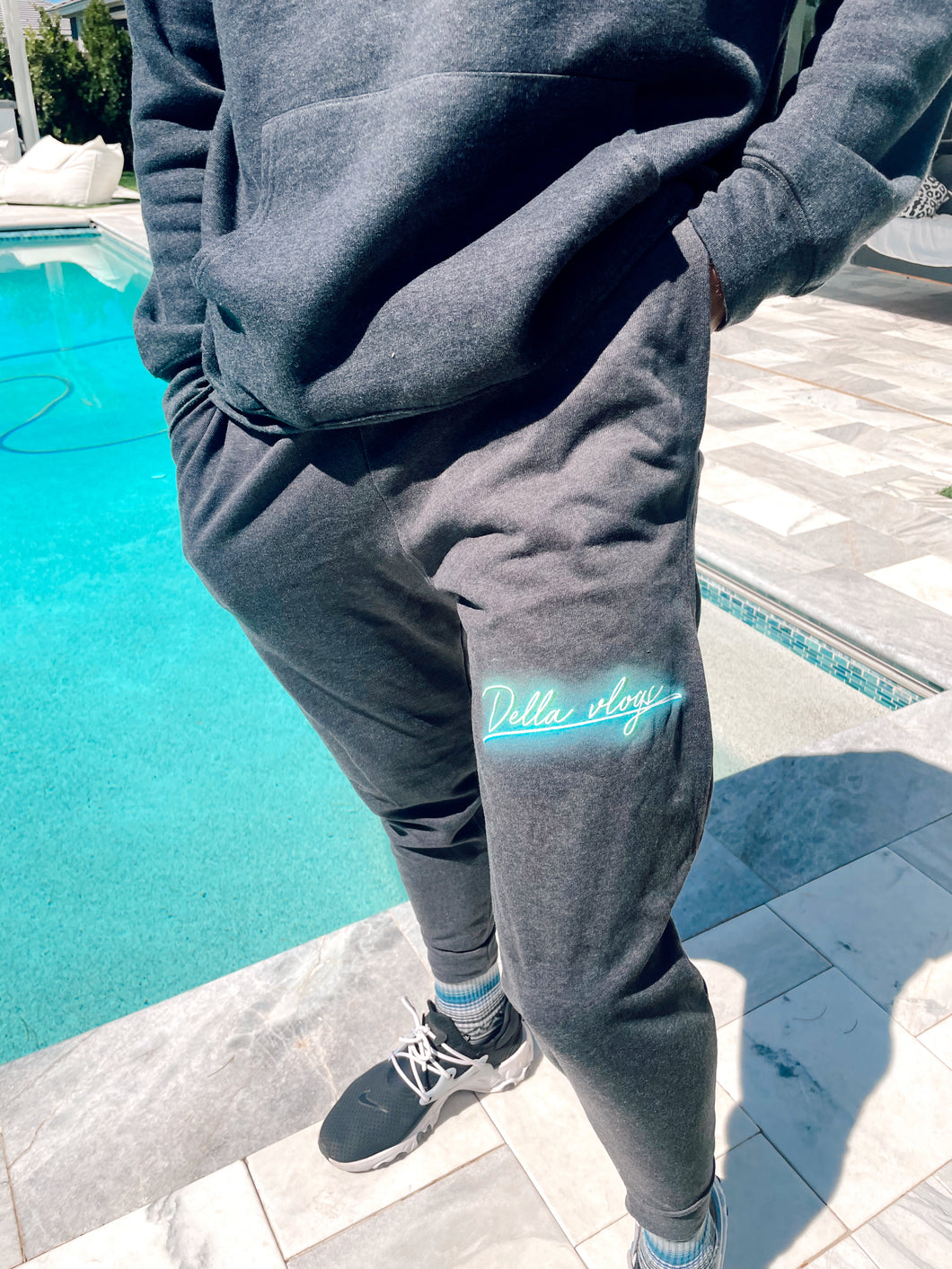 Grey Sweatpants with Neon Blue/Green Logo