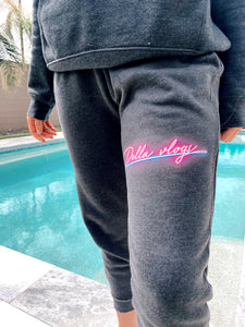 Grey Sweat Pants with Neon Pink Logo