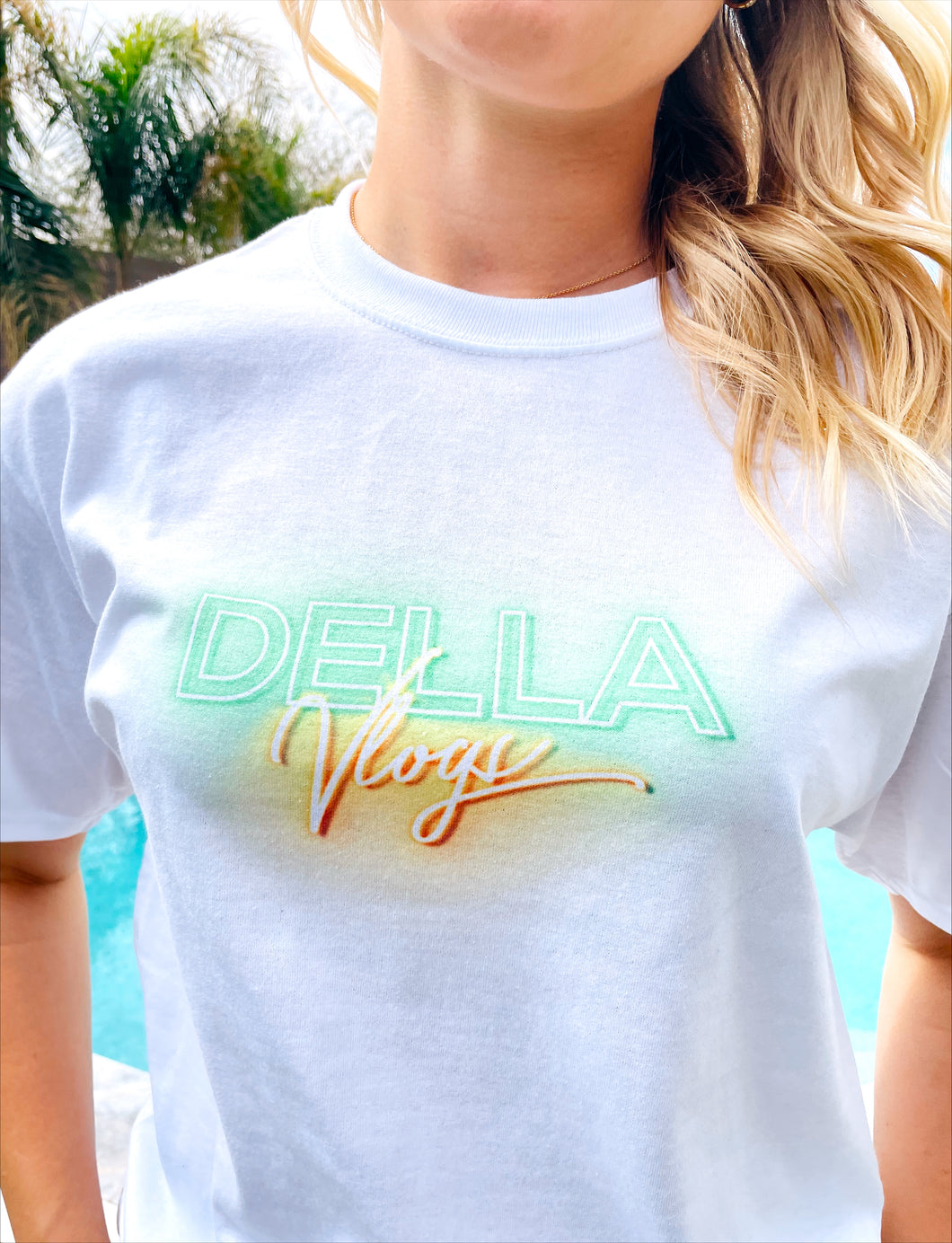 Tropical Neon Della Vlogs White T-Shirt